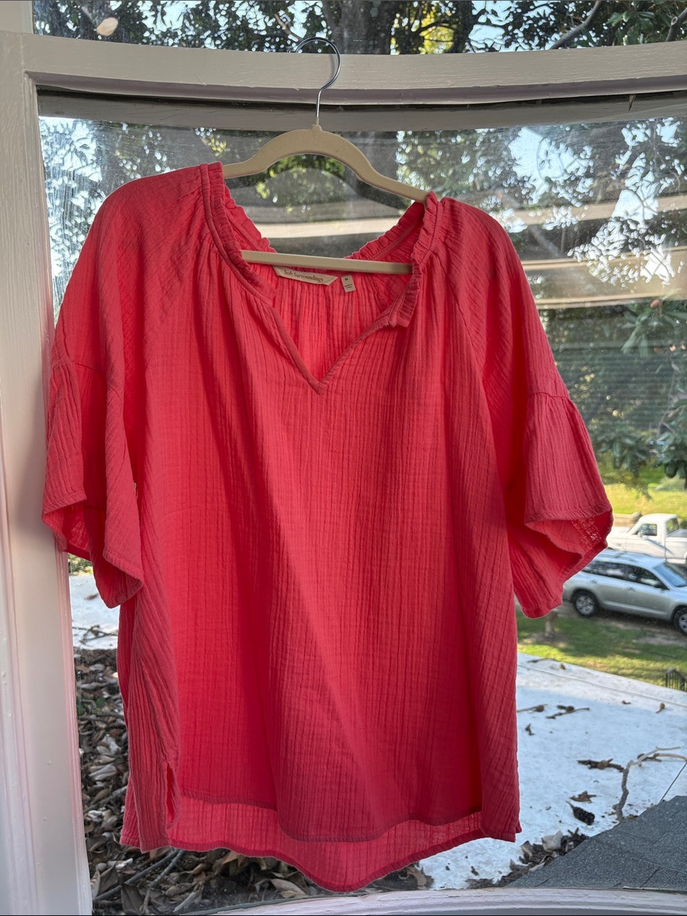 Soft Surroundings Coral Red Peasant Tunic-Medium